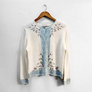 Vintage Embroidered Floral Knit Cardigan Sweater Fairy Cottagecore Grandmacore M